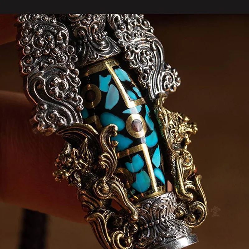 Tibetan Nine-Eye Dzi Bead Turquoise Buddha Wealth Rotation Necklace