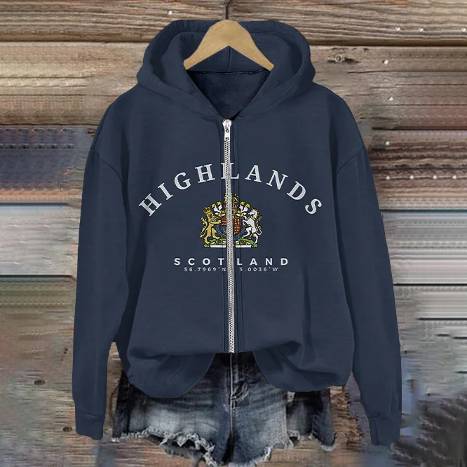 The Scottish Highlands Print Zip Hoodie