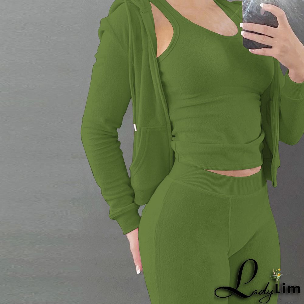 Women's Autumn/Winter Fleece Vest Hooded Three-Piece