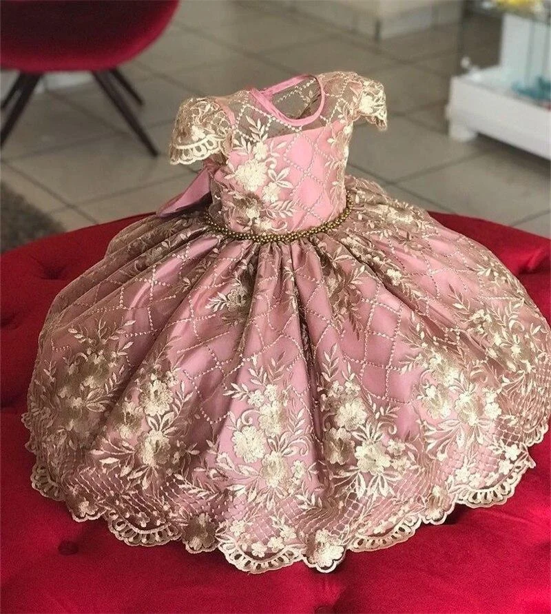 Elegant Girls Princess Dress Wedding and Birthday Party Bridesmaid Tulle Lace Embroidery Formal Dresses Kids Children Ball Gown