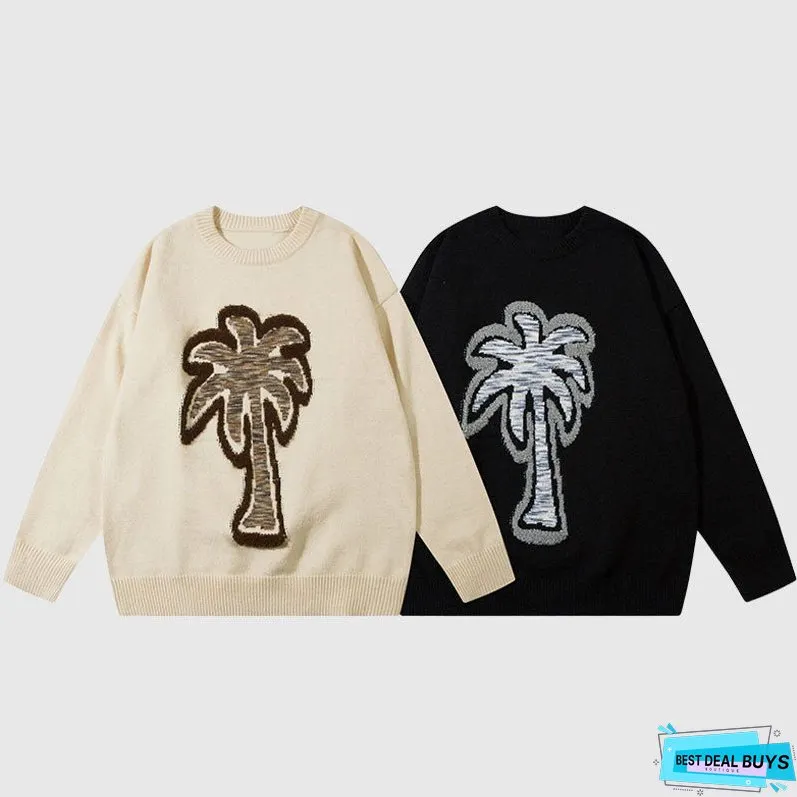 Coconut Tree Pattern Embroidered Pullover