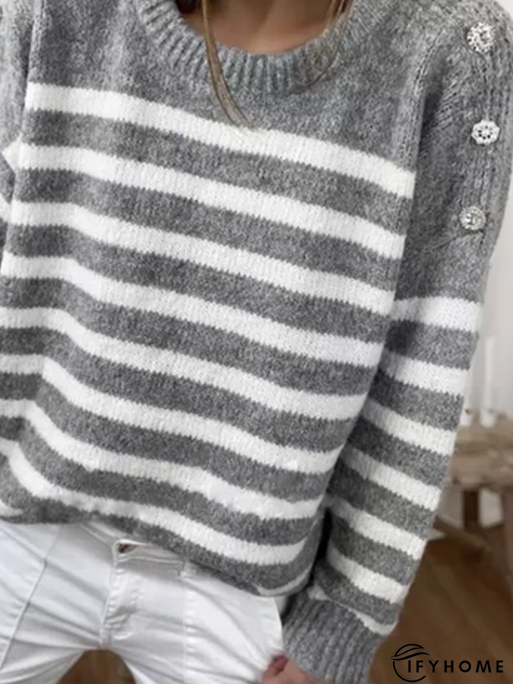 Crew Neck Casual Vintage Striped Sweater | IFYHOME