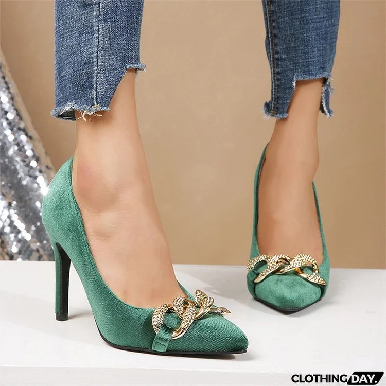 Lady Elegant Classic Banquet Green Pointed Toe Pumps