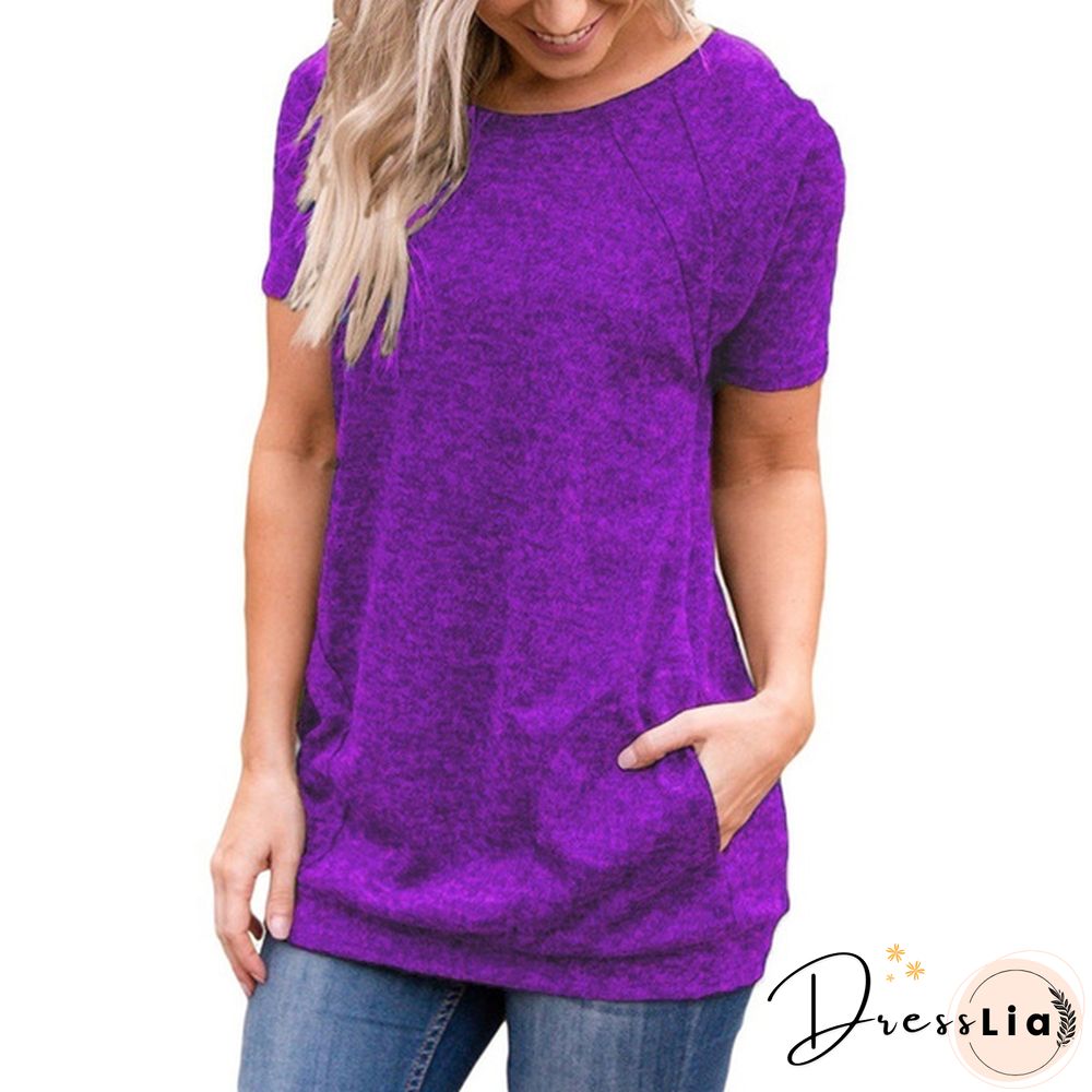 Women Summer Tops Femme Round Neck Loose Waist Shirts Casual Plus Size Elegant Ladies Fashion Cotton Pullovers Pure Color Short Sleeve Blouse Lady T Shirt XS-8XL