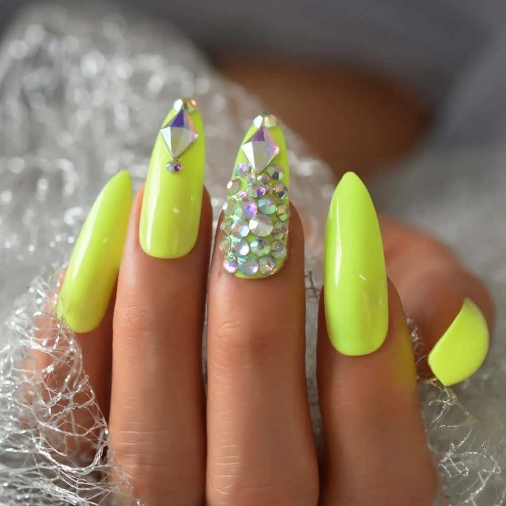 Luxury Fake Nails Designer Extra Long Ombre French Jewelry Pre-designed Nails Natural Stiletto AB Stones Decoration Tips-Nail Inspo