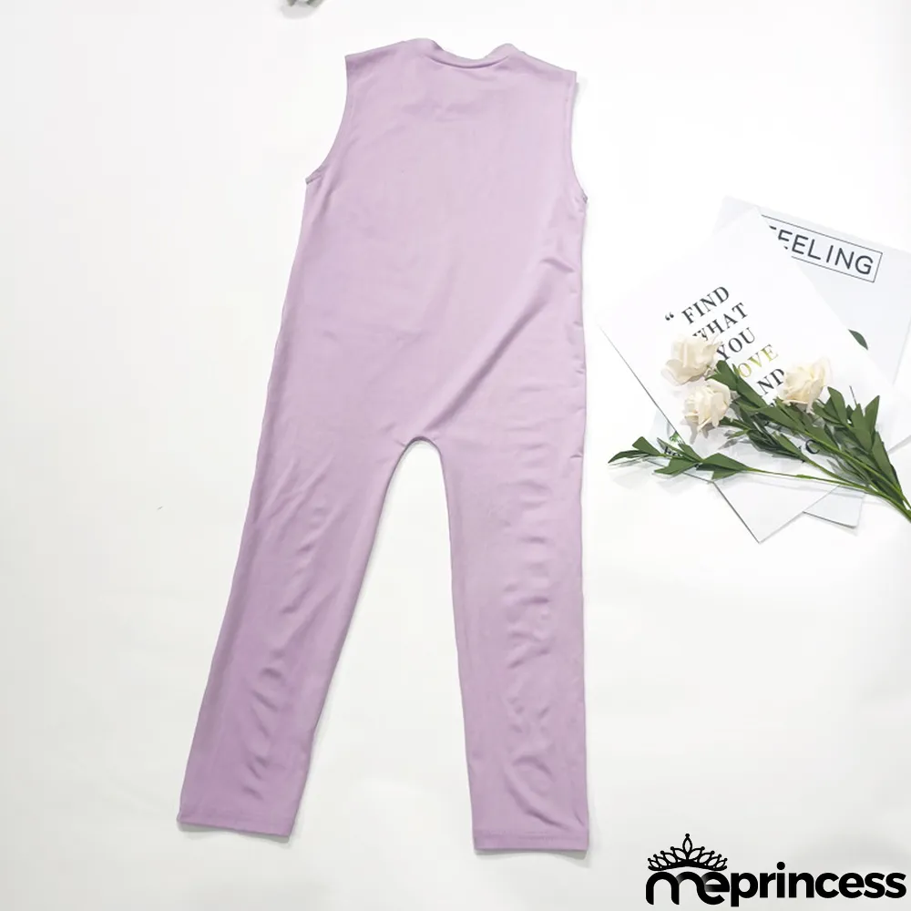 Kids Girls Fashion Sleeveless Solid Color Jumpsuit
