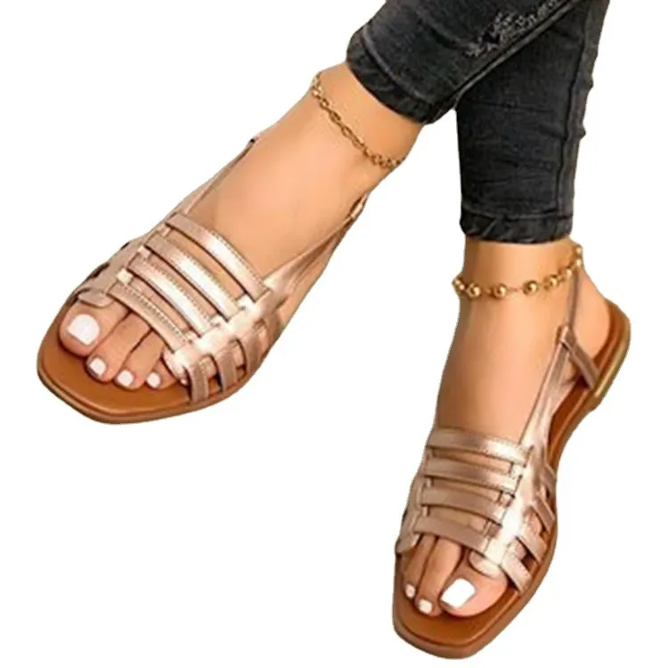 Breakj Breakj Sandals Women's Korean Version Of 2023 New Flat-Soled Single Shoes Spring And Summer Fashion Weaving Beach Shoes