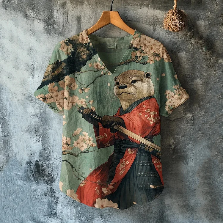 Men's Otter Warrior Training Art Print V-neck T-shirt