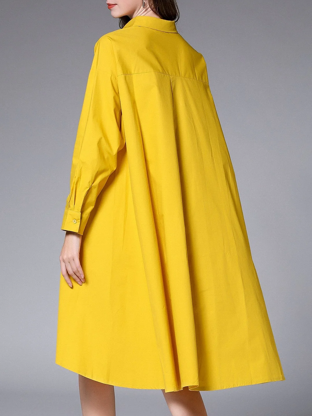 Pockets Shirt Collar Casual Midi Dress