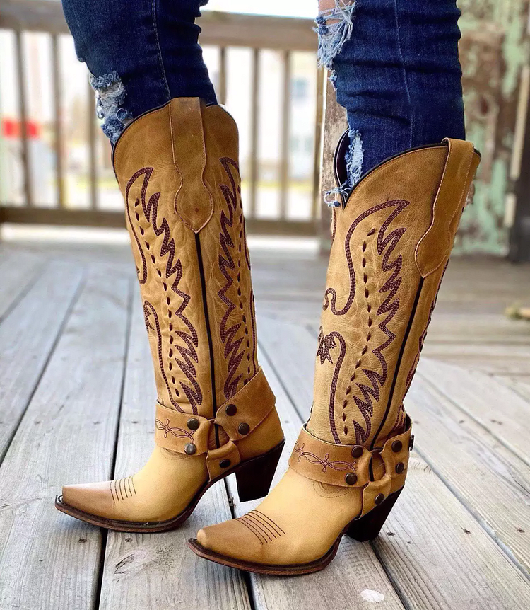 Women's The Vagabond Harness Mustard Snip Toe Western Boots -boots