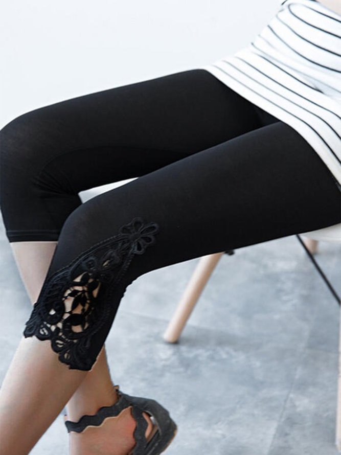 Solid Lace Plus Size Casual Leggings Leggings B82- Fabulory