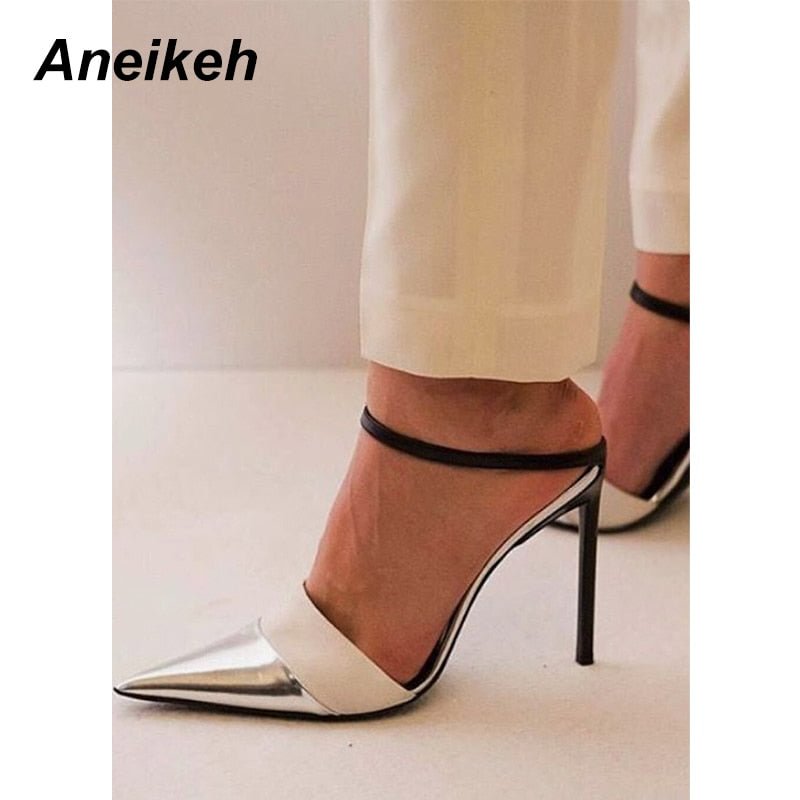 Aneikeh Women Bling Bling PU Buckle Strap Pumps Design Sexy Dress Super High Heel Cut out Shoes Ladies Party Dress Shoes