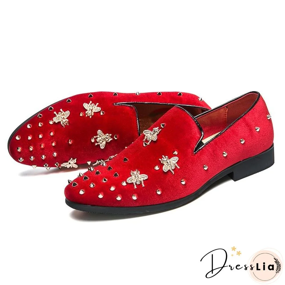 New Fashion Gold Top and Metal Toe Men Velvet Dress shoes italian mens dress shoes Handmade Loafers