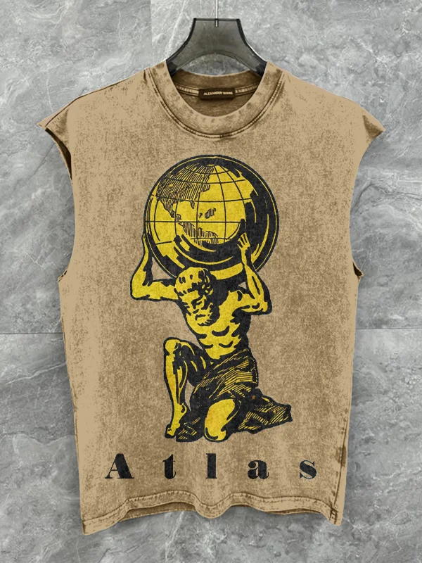 Men's Atlas Greek Mythology Inspirational Art Print Cotton Tank Top