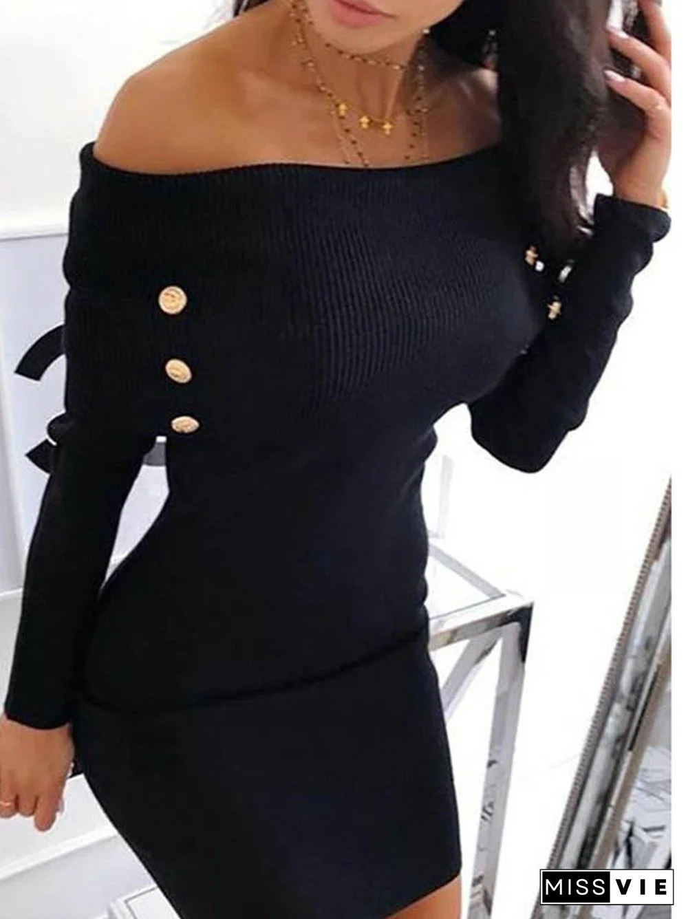 Off Shoulder Long Sleeve Bodycon Mini Dress