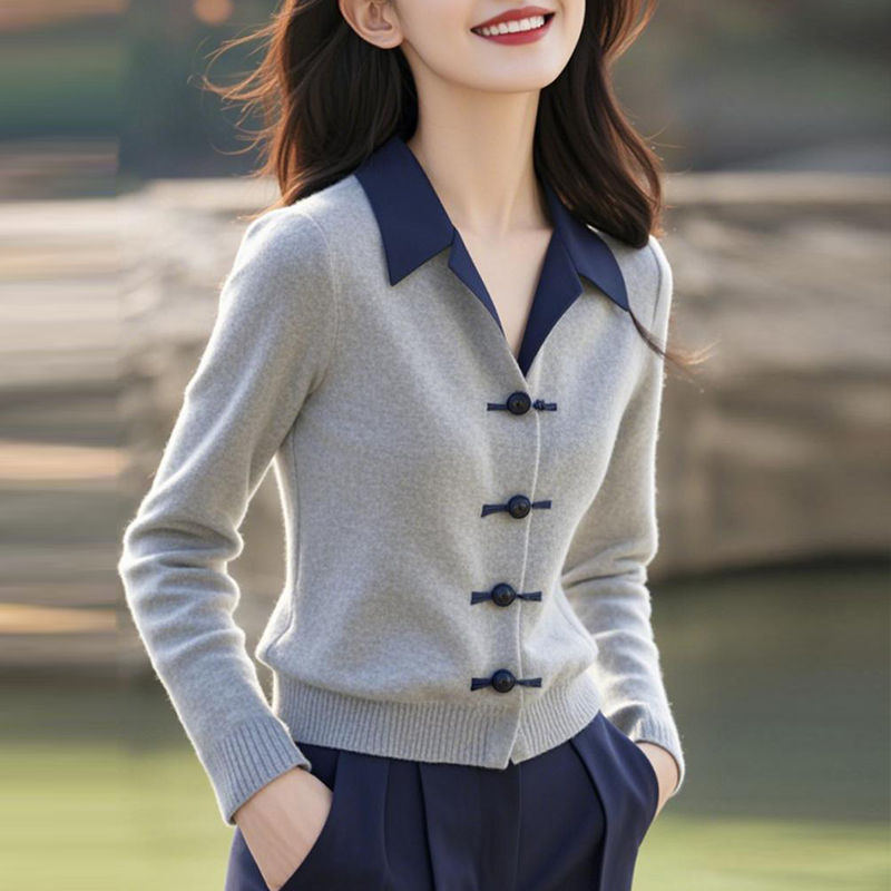 POLOネック ファッション 長袖 切り替え セーター  