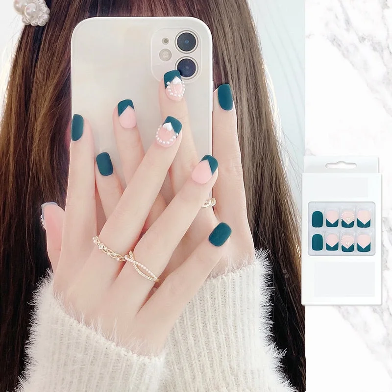 24pcs Stiletto nail tips Aesthetic Northern Lights Simple Fashion Lasting Fake Nails Wearable Full Cover Finished Fingernails TY-Nail Inspo