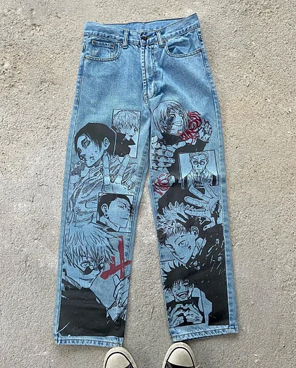 Imaginarygam senior jeans Harajuku Anime Graphic wide leg jeans Streetwear Y2K Jeans for Men Women new Japanese Style High Waist Jeans Wide Trouser Pants