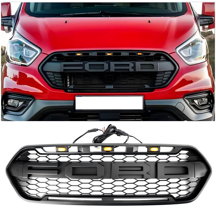 2018-2023 Ford Transit Custom Trail W/ 3LED Matte Black Front Bumper Grille Raptor Style