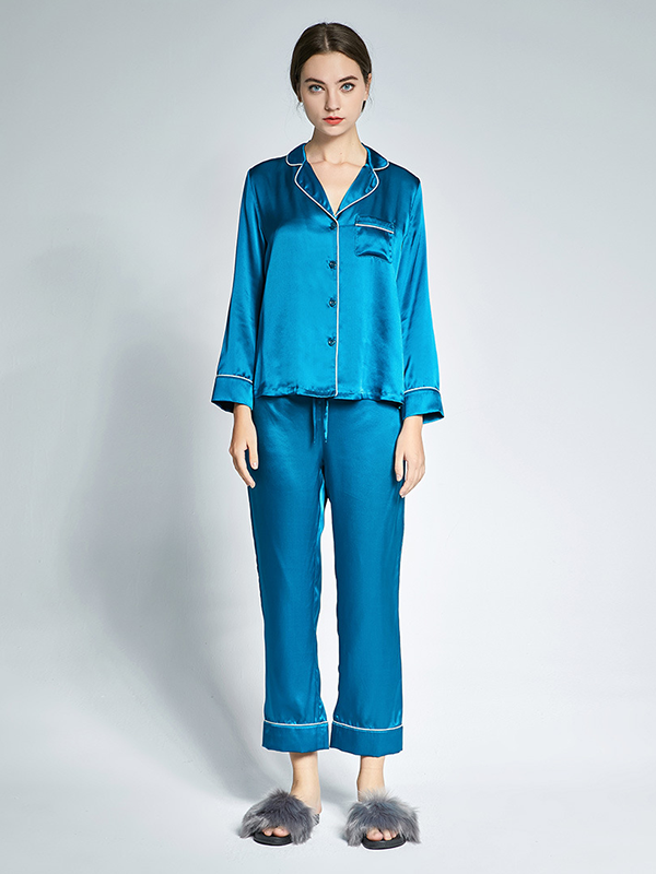 19 MOMME Pyjama décontracté en soie couleur claire Bleu 1