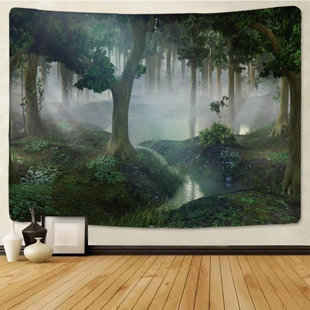 Hot Sale Forest Tapestry Woods Hanging Cloth River And Bridge Background Cloth Tapestry Home Decoration