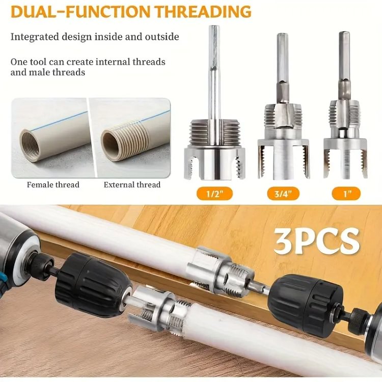 3-Piece Heavy-Duty Alloy Pipe Threading Tool Set -