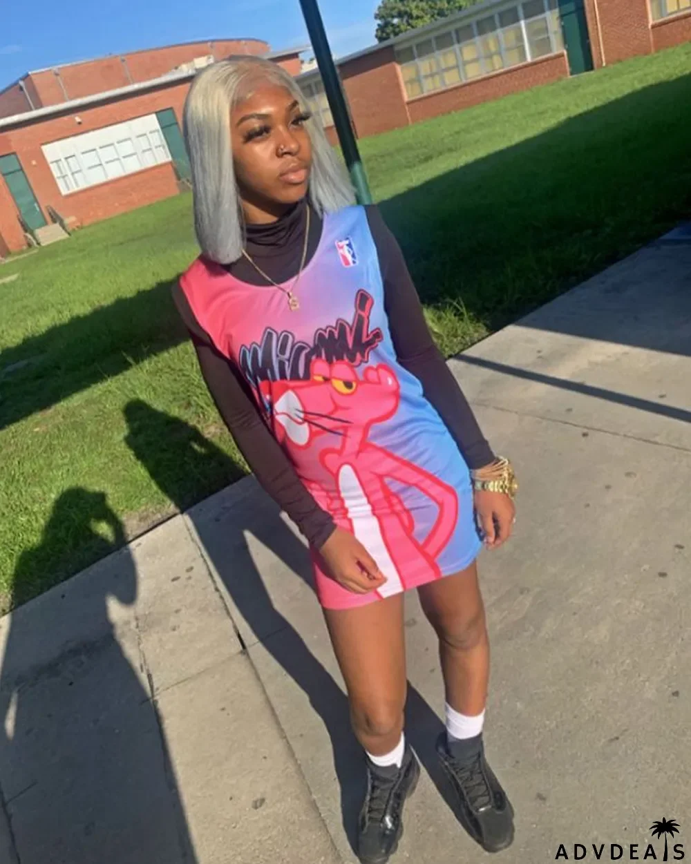 Casual Printed Sleeveless Jersey Mini Dress