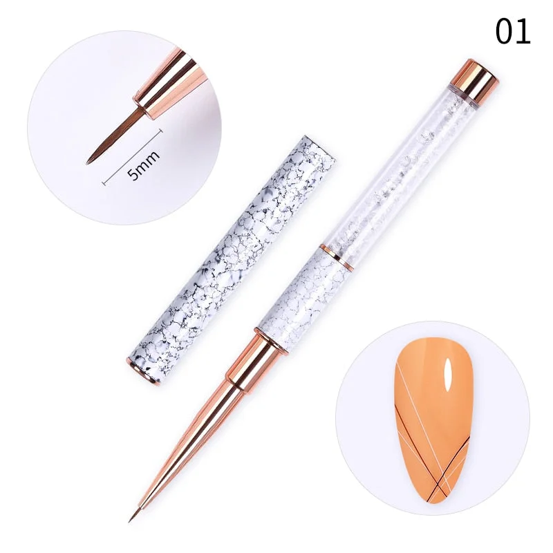 Nail Liner Brush Carving Flat Round UV Gel Painting Brush Lines Drawing Pen Gradient Brush Marble Handle Manicure Nail Art Tool