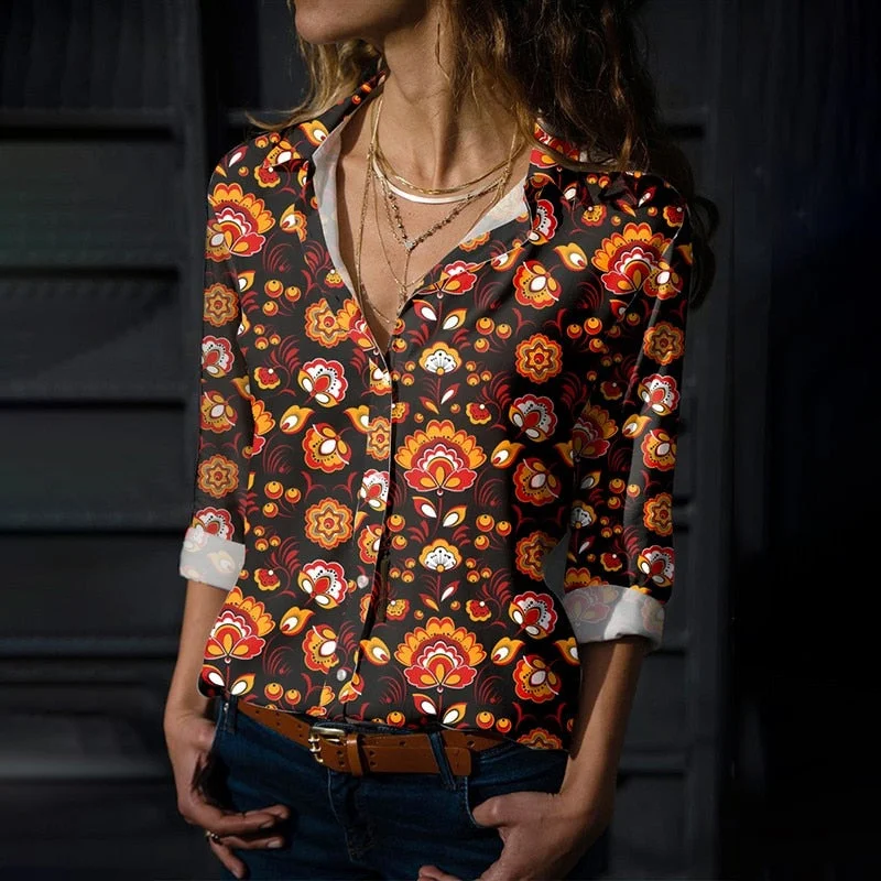 New Floral Print Blouses Women 2022 Spring Fashion Turn-down Collar Long Sleeve Elegant Work Shirt Plus Size Casual Tops Femme