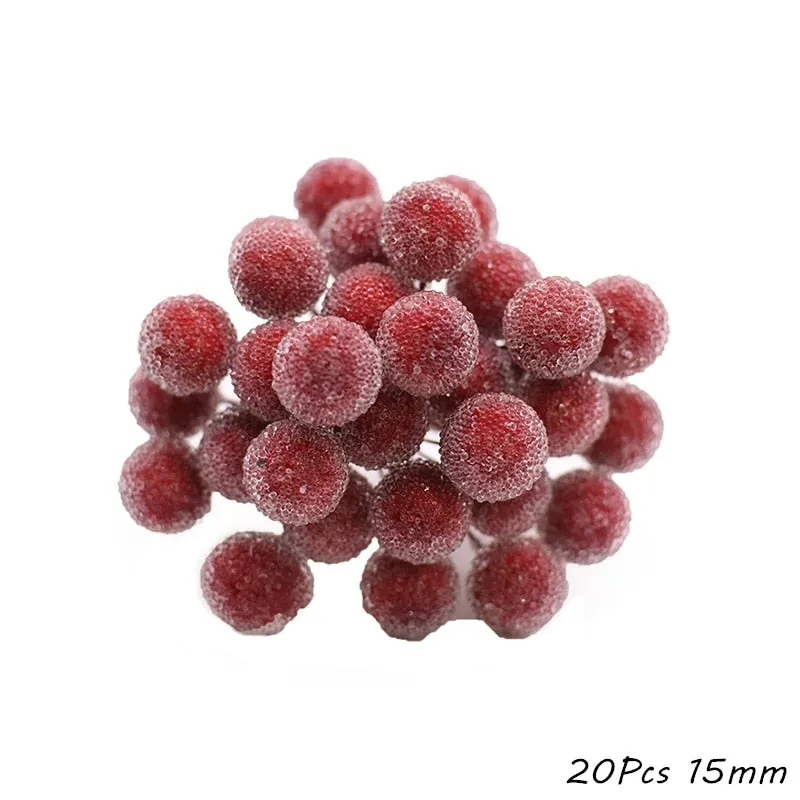 Red Theme Artificial Flower Cherry Stamen Berries Bundle DIY Christmas Decoration Wedding Cake Gift Box Wreaths Xmas Decor