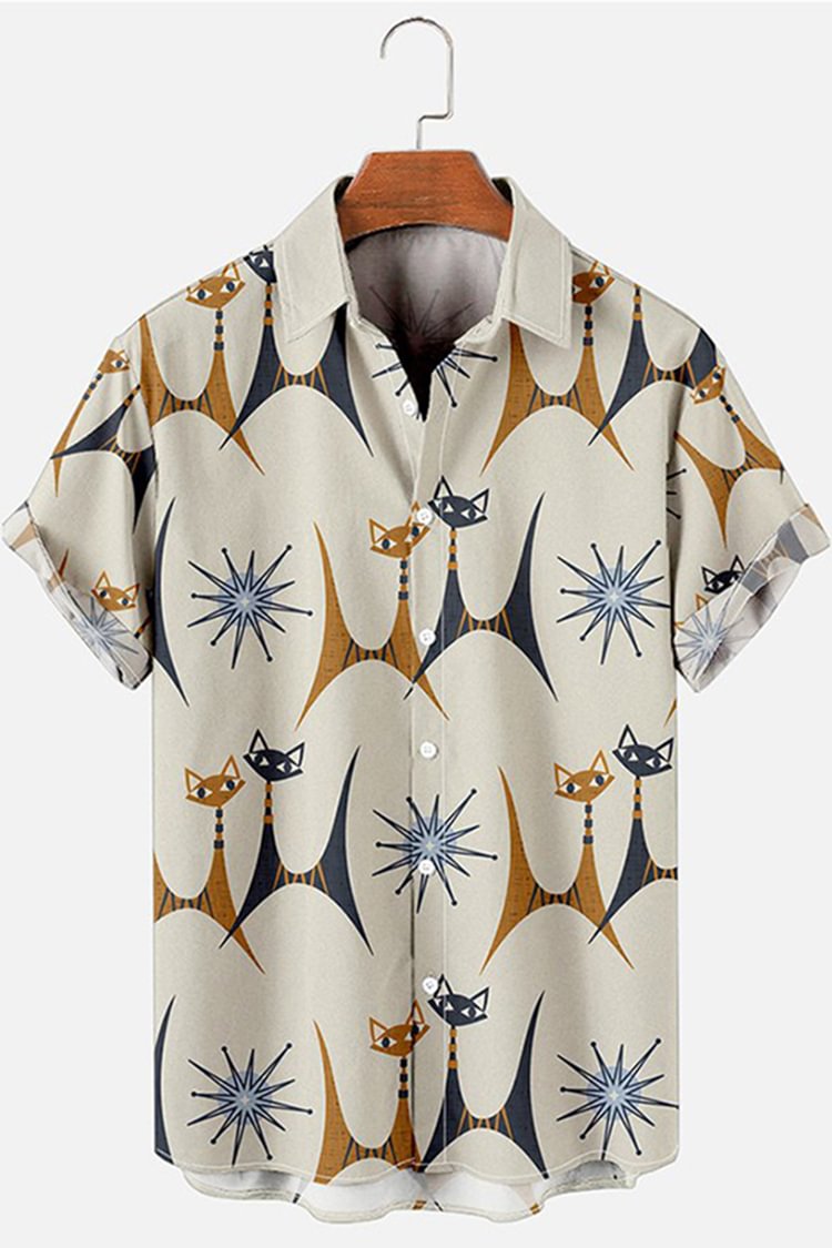 Tiboyz Cat Print Short Sleeve Shirt