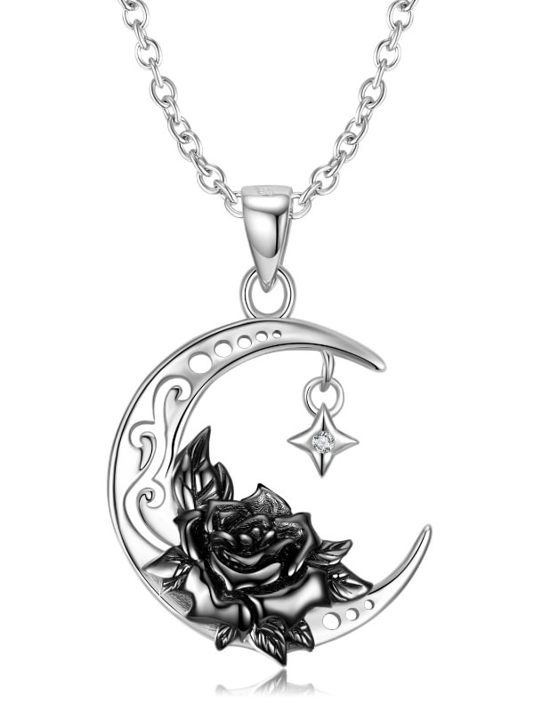Lotus & Moon Goth Silver Necklace