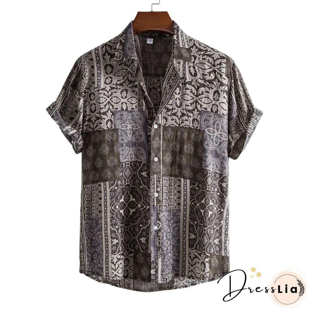 Mens Fashion Casual Printing Short Sleeve Shirt