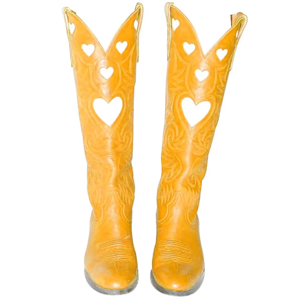 Female Vintage Cowboy Flag Chunky Heel Slip On Western Women Boots Cowgirls Retro Brand Autumn Ridding Boots For Women