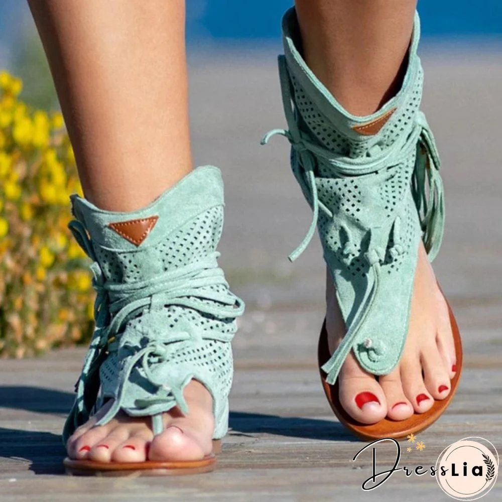 Women's Sandals Retro Gladiator Ladies Clip Toe Vintage Boots Casual Tassel Rome Fashion Summer Woman Shoes Female New