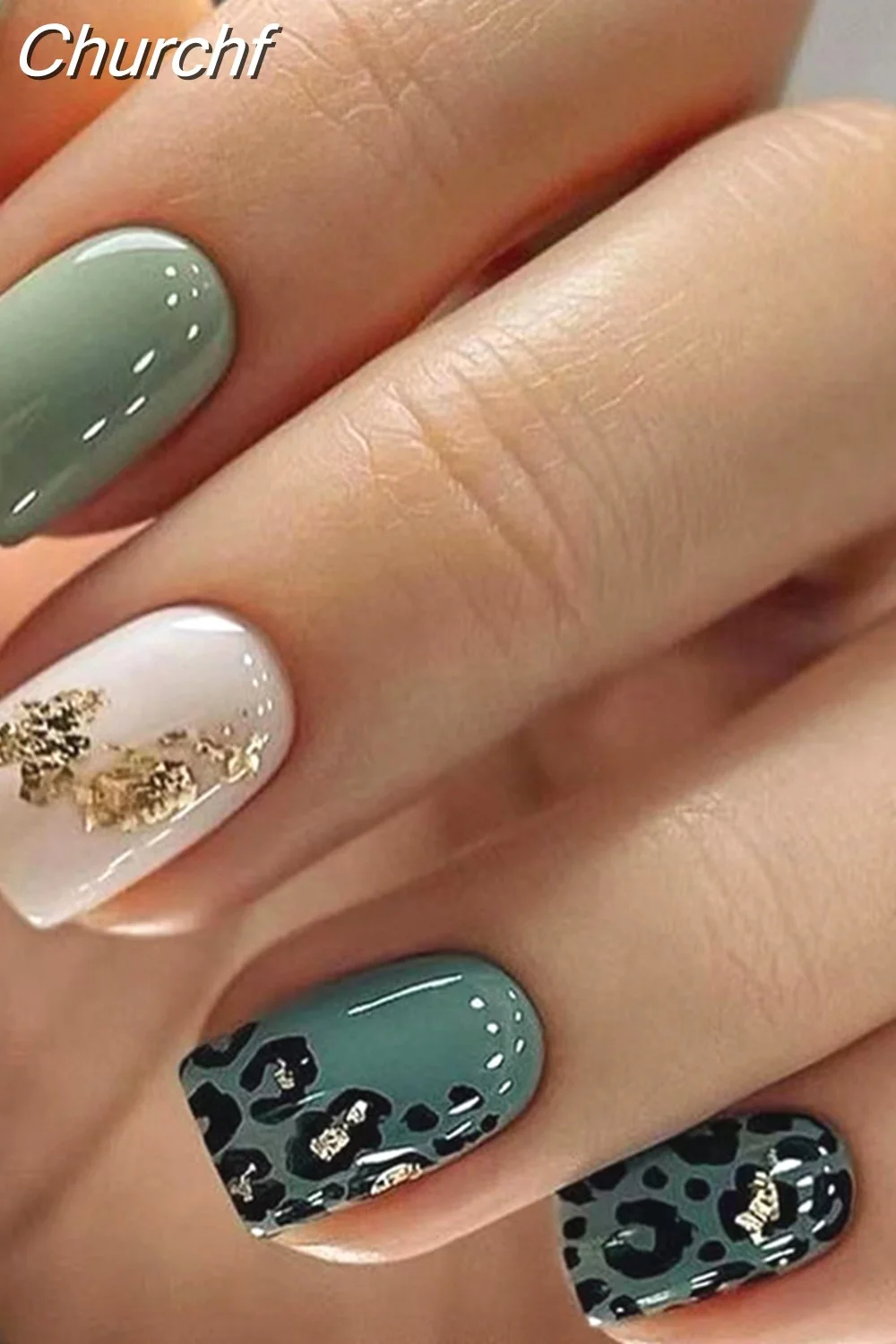 Churchf Wave Line Short Ballet French False Nails With Flower design Square Head Fake Nail Tips Simple Wearable Press On Nails-Nail Inspo