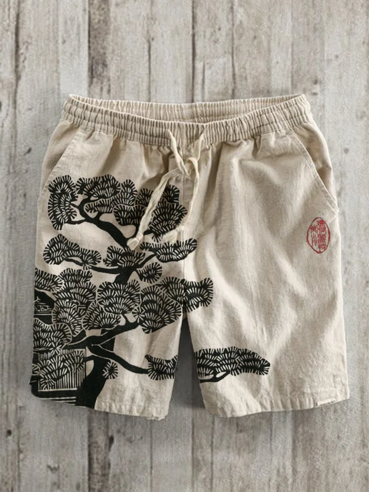 Pine Tree Japanese Lino Art Linen Blend Shorts