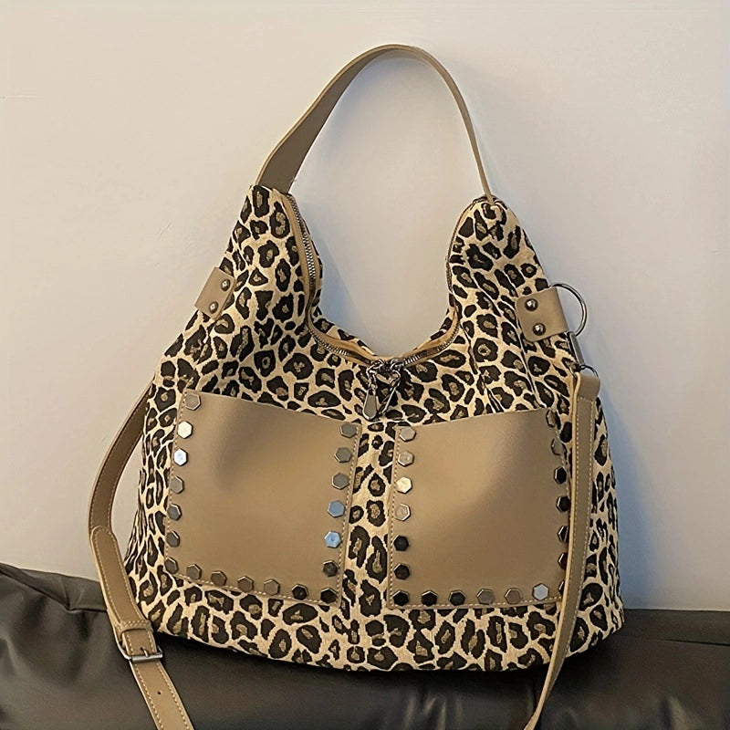 New Arrival Women’s Leopard-Print Shoulder Bag 2024 Autumn New Large Capacity Totes Work Commuter Messenger Bag