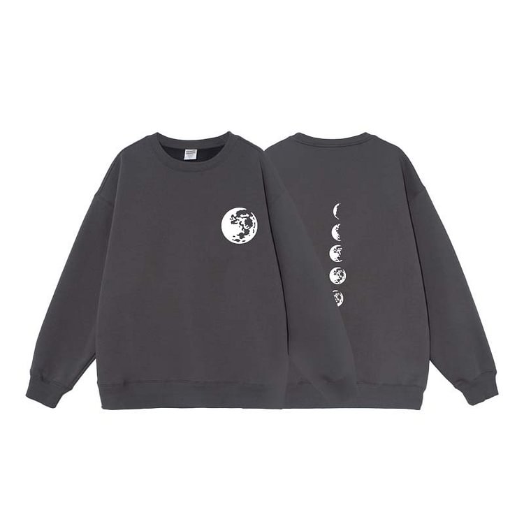 Moon Print Round Collar Oversized Sweatshirt - Modakawa Modakawa