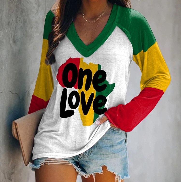 One Love Print Casual Long Sleeve T-Shirt