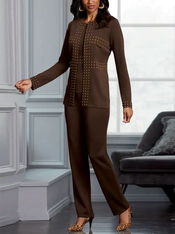 Studded Design Comfortable Long Sleeve Women's Set