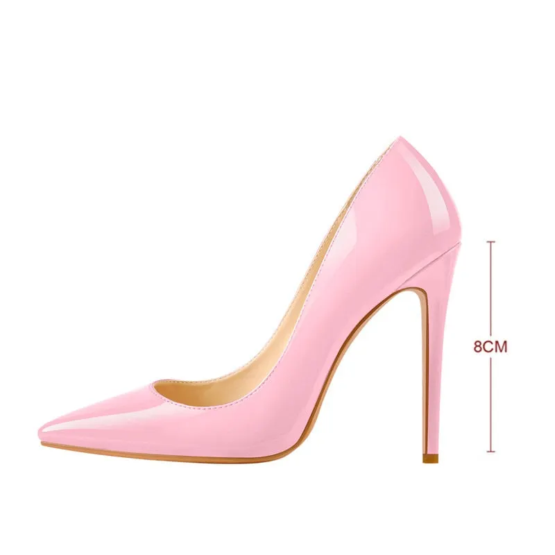 Onlymaker Women's Pointed Toe 8CM High Heel Slip On Stiletto Pumps Large Size Red Black White Pink Basic Chic Shoes