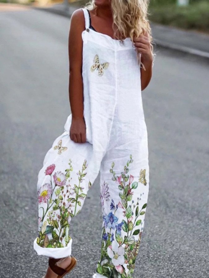 Floral Cotton And Linen-Blend Jumpsuit