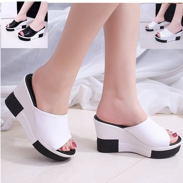 TeeYours Women's Black White Mix Color Fashion Wedges High Heel Sandals Woman Summer Casual Comfortable Shoes - Shop Trendy Women's Fashion | TeeYours