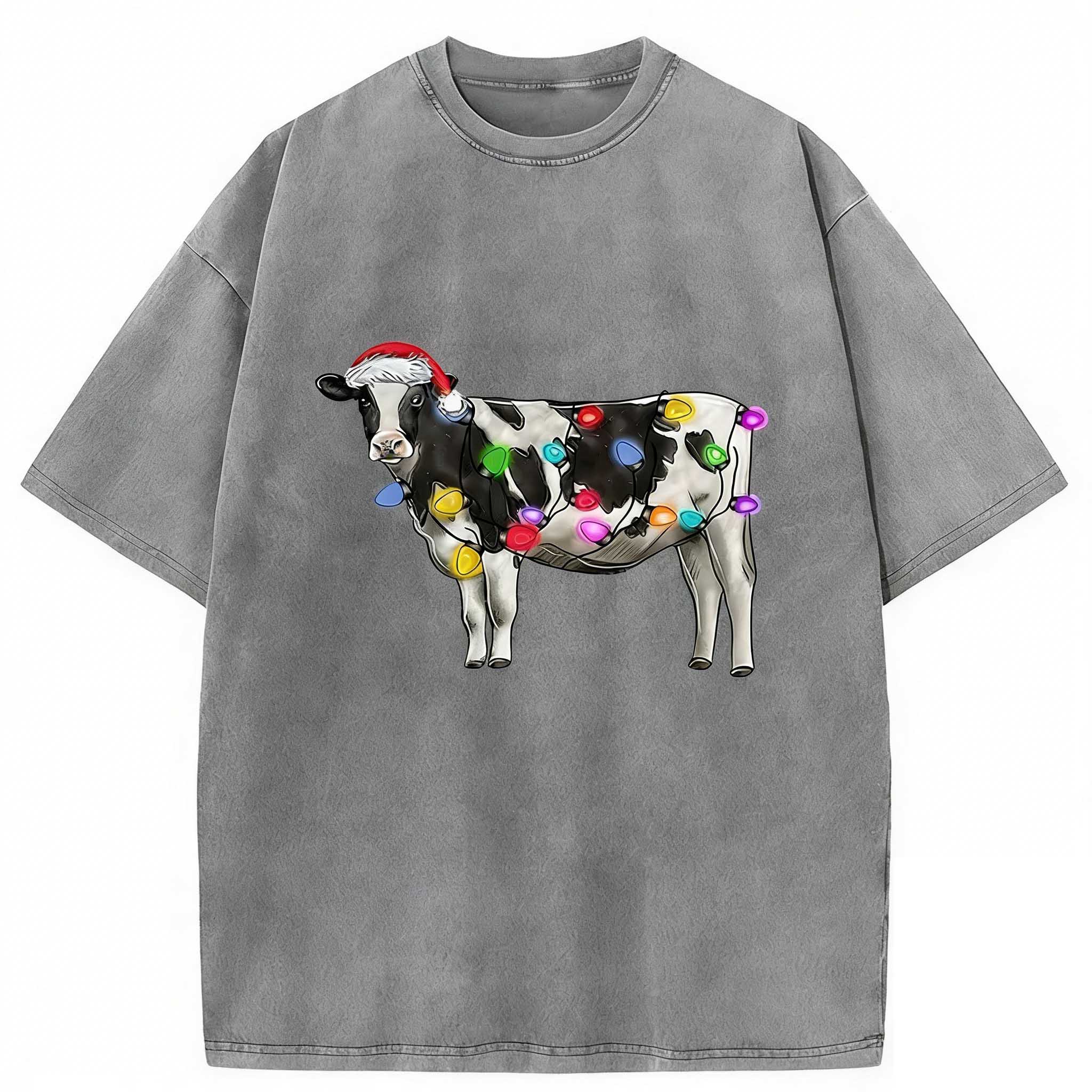 Christmas Cow Washed T-shirt elevenforest