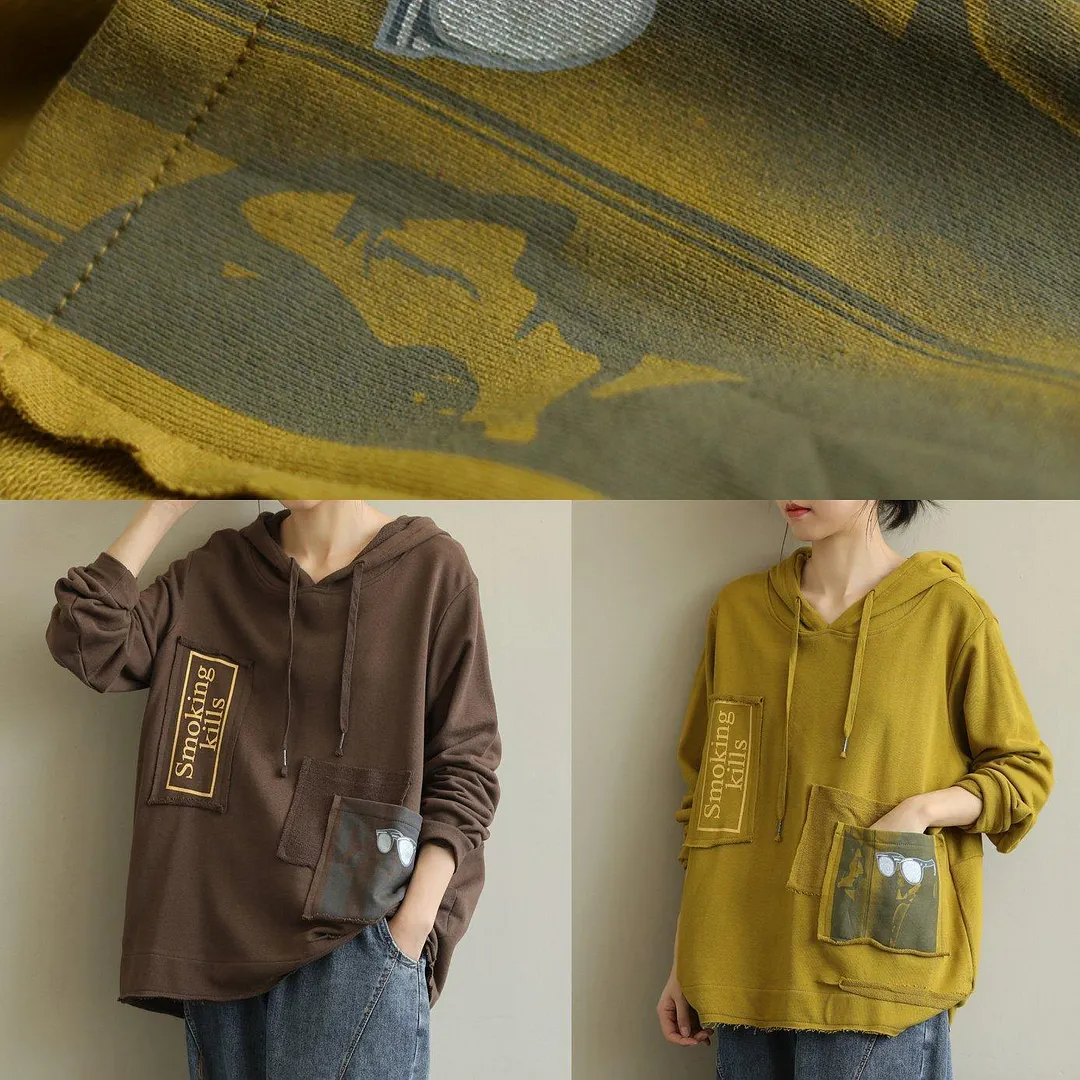 Bohemian hooded patchwork fall clothes For Women Fabrics yellow top