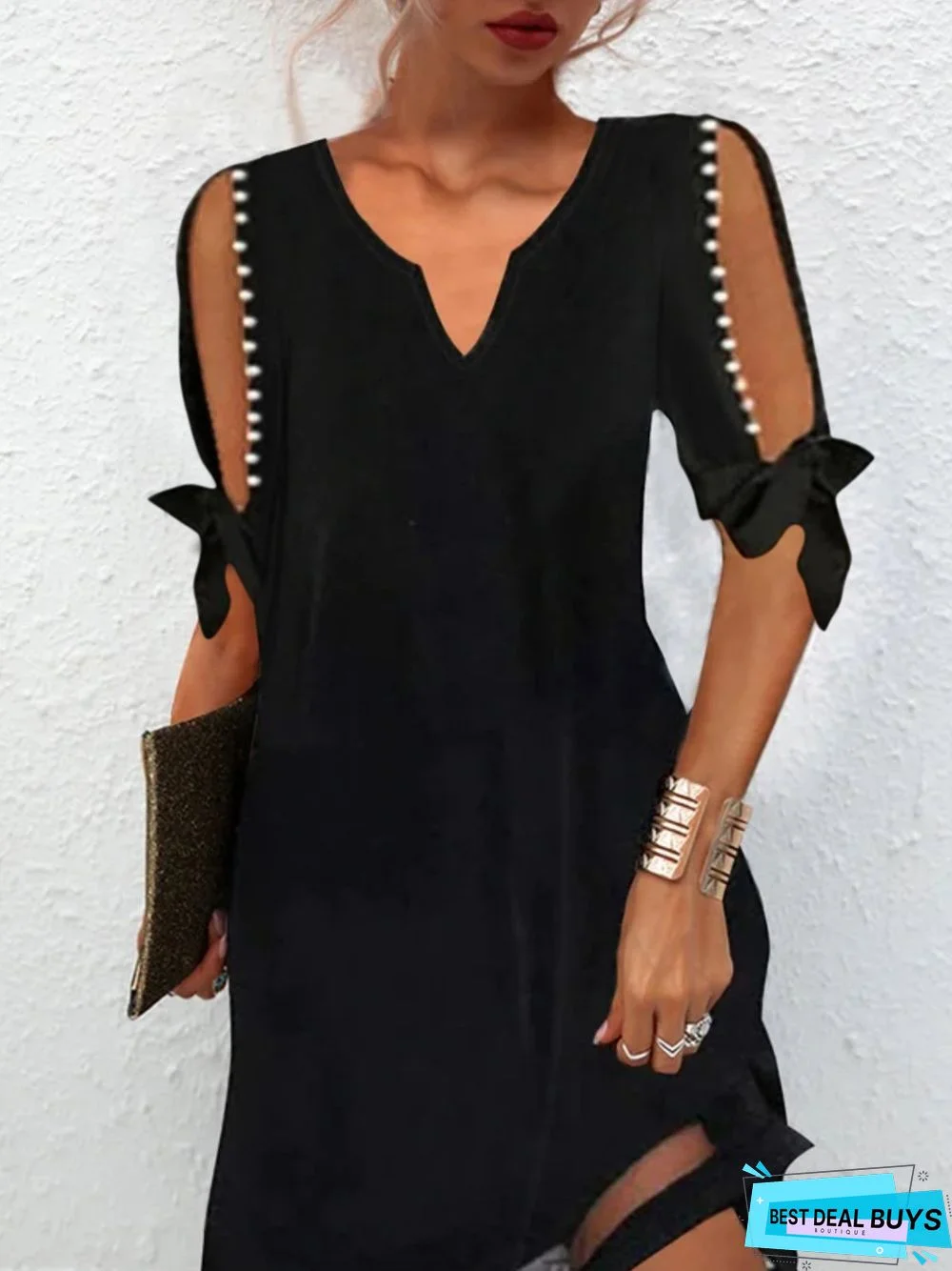 Casual Short Sleeve V Neck Dress