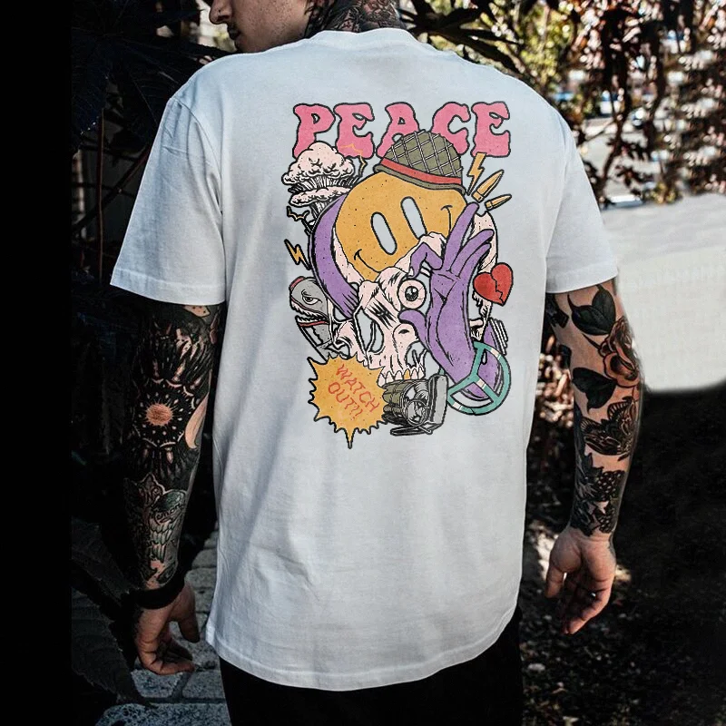Peace Watch Out! Casual Crew Neck T-shirt -  UPRANDY