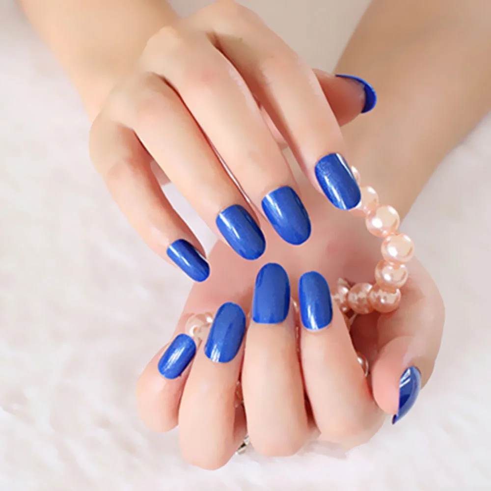 24Pcs Shiny Nude Oval Fake Nails For Children Natural Artificial Press On False Nails DIY Finger Tip Manicure Tools-Nail Inspo