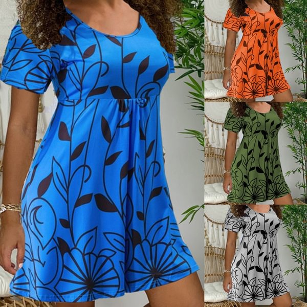 Summer Dresses Women Casual Short Sleeve O-Neck Print A-line Dress Large Size Streetwear Sundress Loose Dress Vestidos - Shop Trendy Women's Clothing | LoverChic